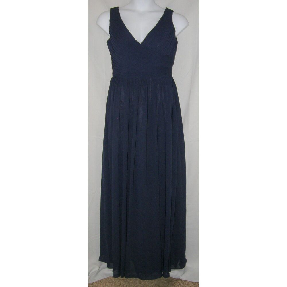 Navy Sz 12 Sleeveless Lined Semi Formal Flowy Pleated Bodice Maxi Gown Dress